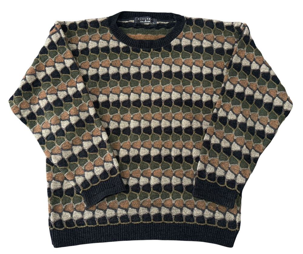 Vintage Protege Collection Sweater Men's XL Made In USA 3D Geometric Knit 90s